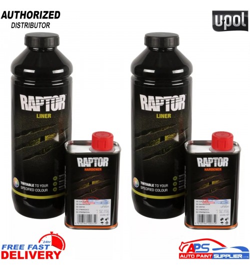 2x U-POL RAPTOR 1 Bottle Kit Tintable Bed Liner Coating with Hardener